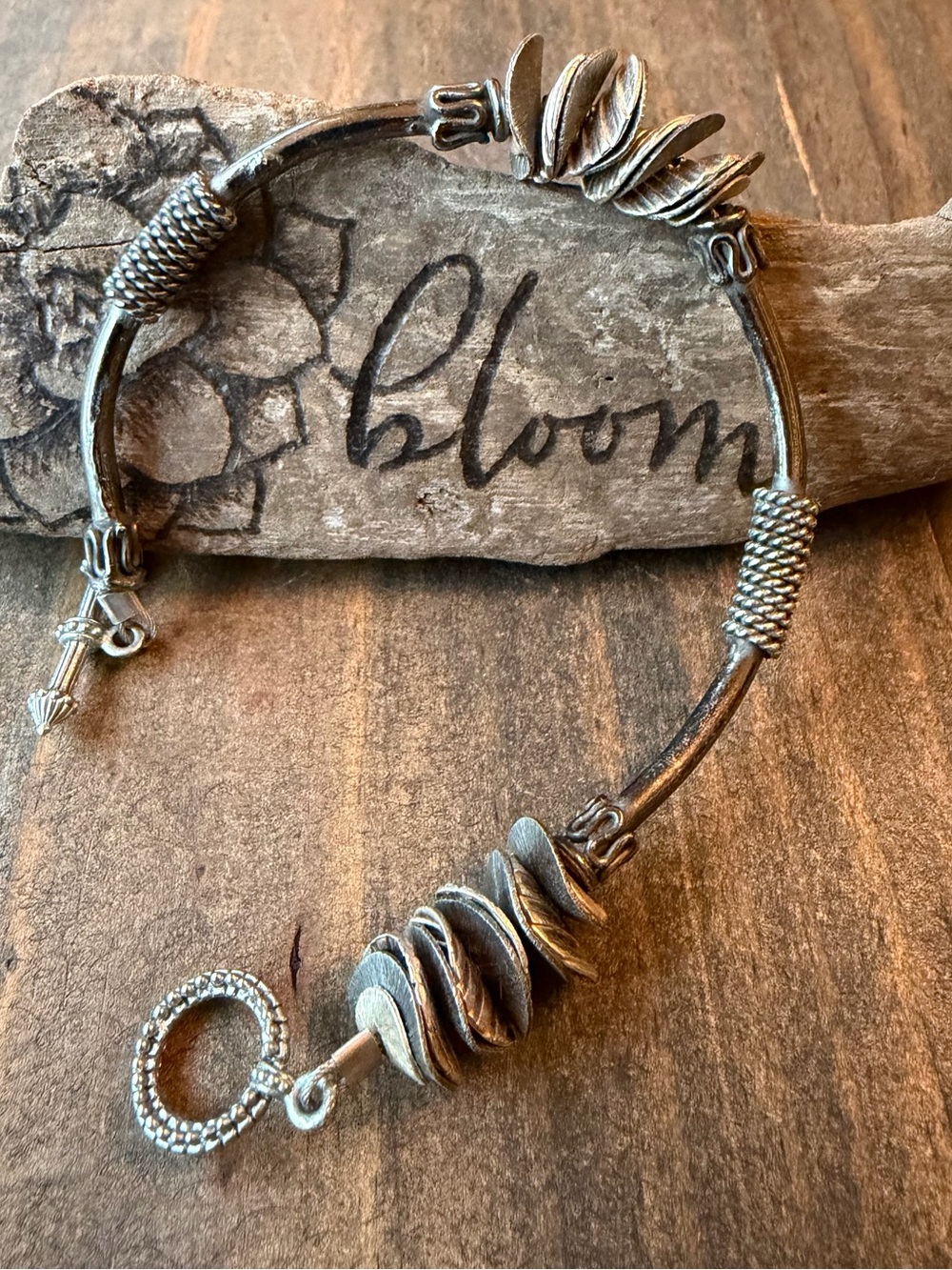 Silver-Tone Disc/Rope Bracelet